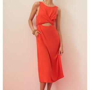 NWT Anthropologie Lara Cut Out Midi Dress in Tangerine